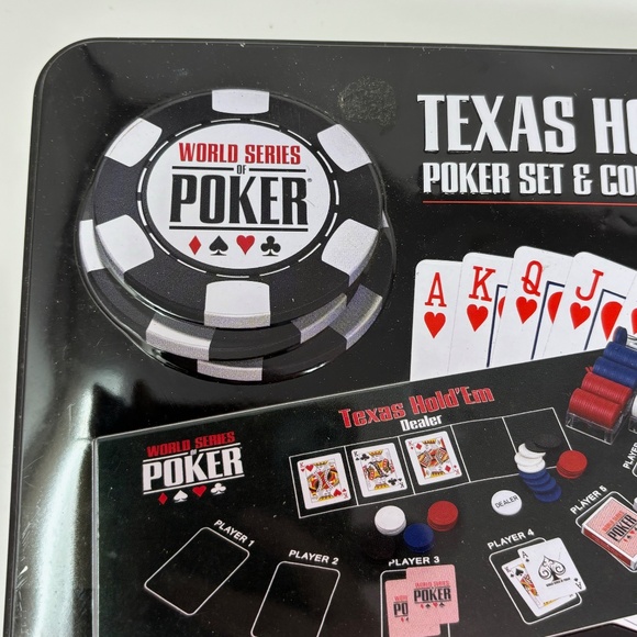 World Series of Poker Texas Hold 'Em Poker Set in Tin Chips Cards Felt Surface - Picture 3 of 6